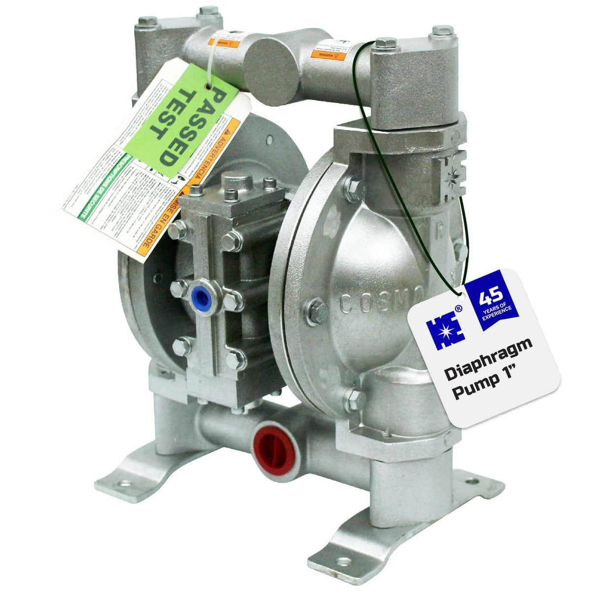 COSMOSTAR D0906 1" Double Air Diaphragm Pump - Aluminum Body, Teflon Ball, Seat and Diaphragm With Muffler - Chemical, Waste Oil, Pneumatic Oil Pump