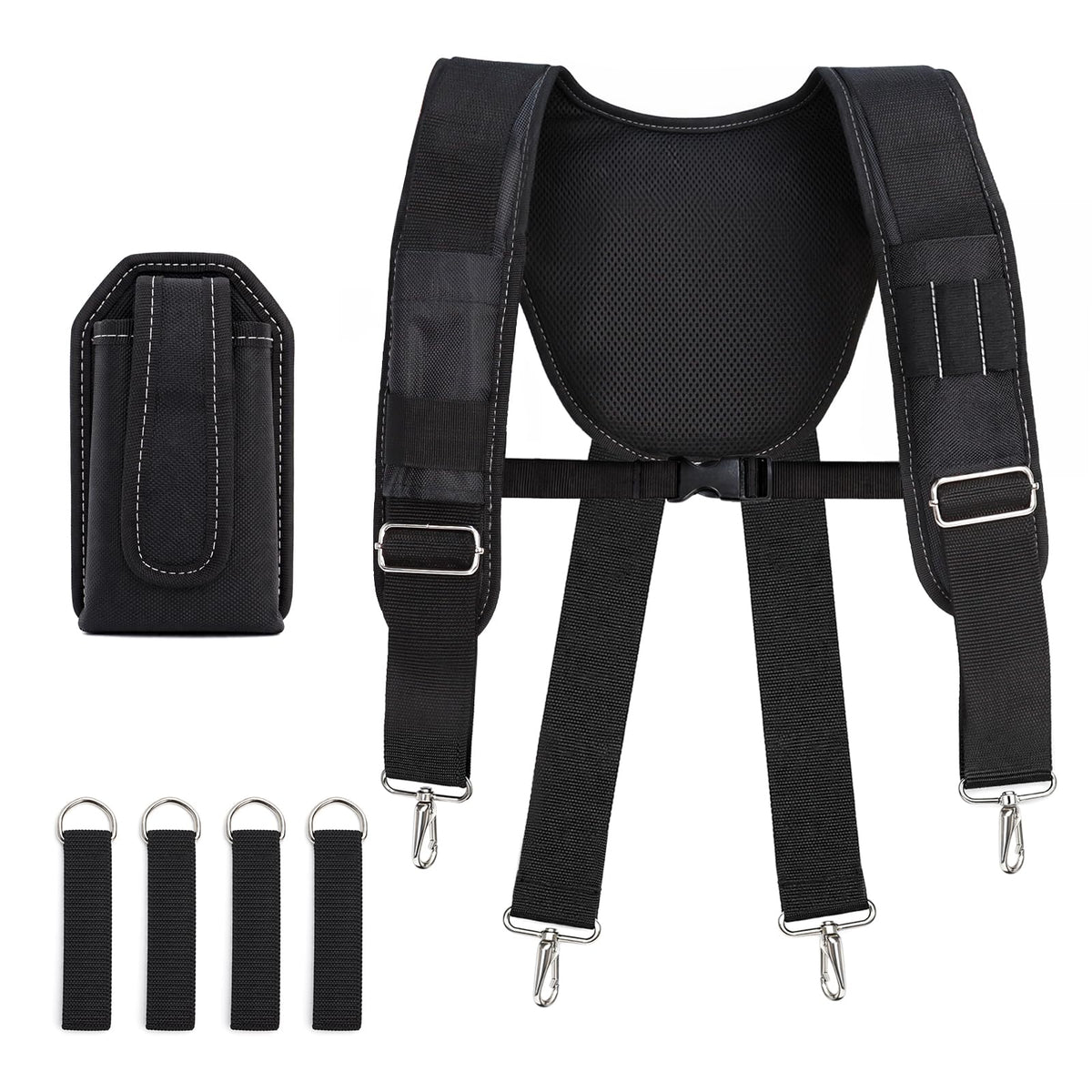FamilyKit Tool Belt Suspenders for Men - Comfy Padded Work Belt Suspenders, Fully-Adjustable Tool Bag Suspenders with Loops for Construction, Carpenter, Electrician, Roofing, Framer (Black)