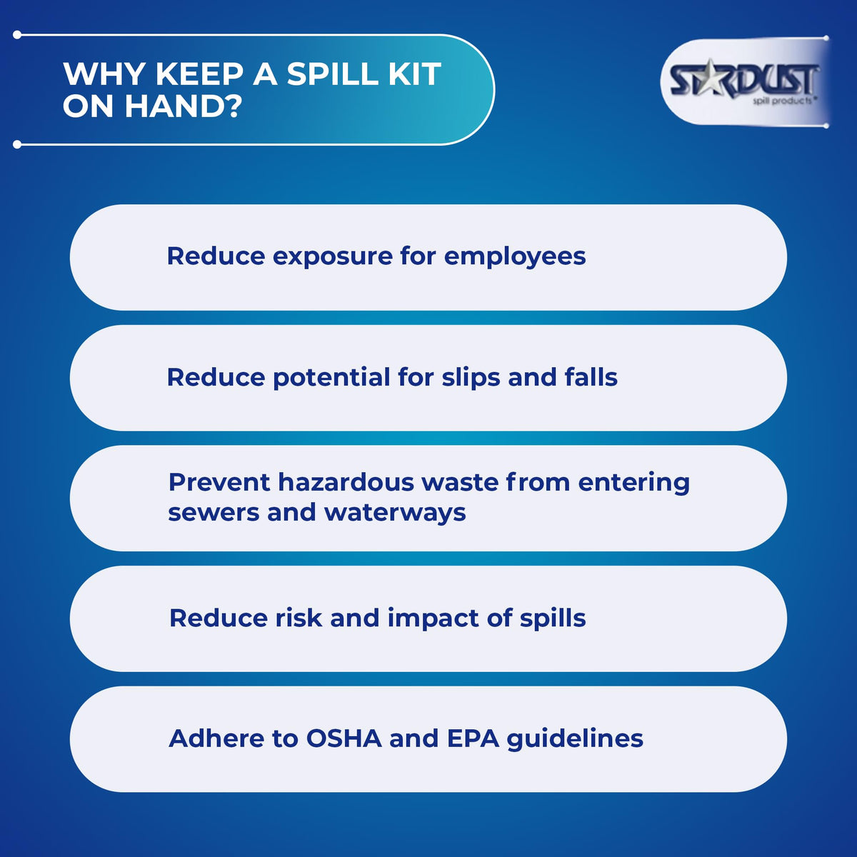 Stardust Spill Products Universal Spill Kit – OSHA Compliant Solution for Vehicles, Industrial, & Restaurant Use, Emergency Response Chemical, Water, & Bodily Fluid Cleanup, 12-Pack