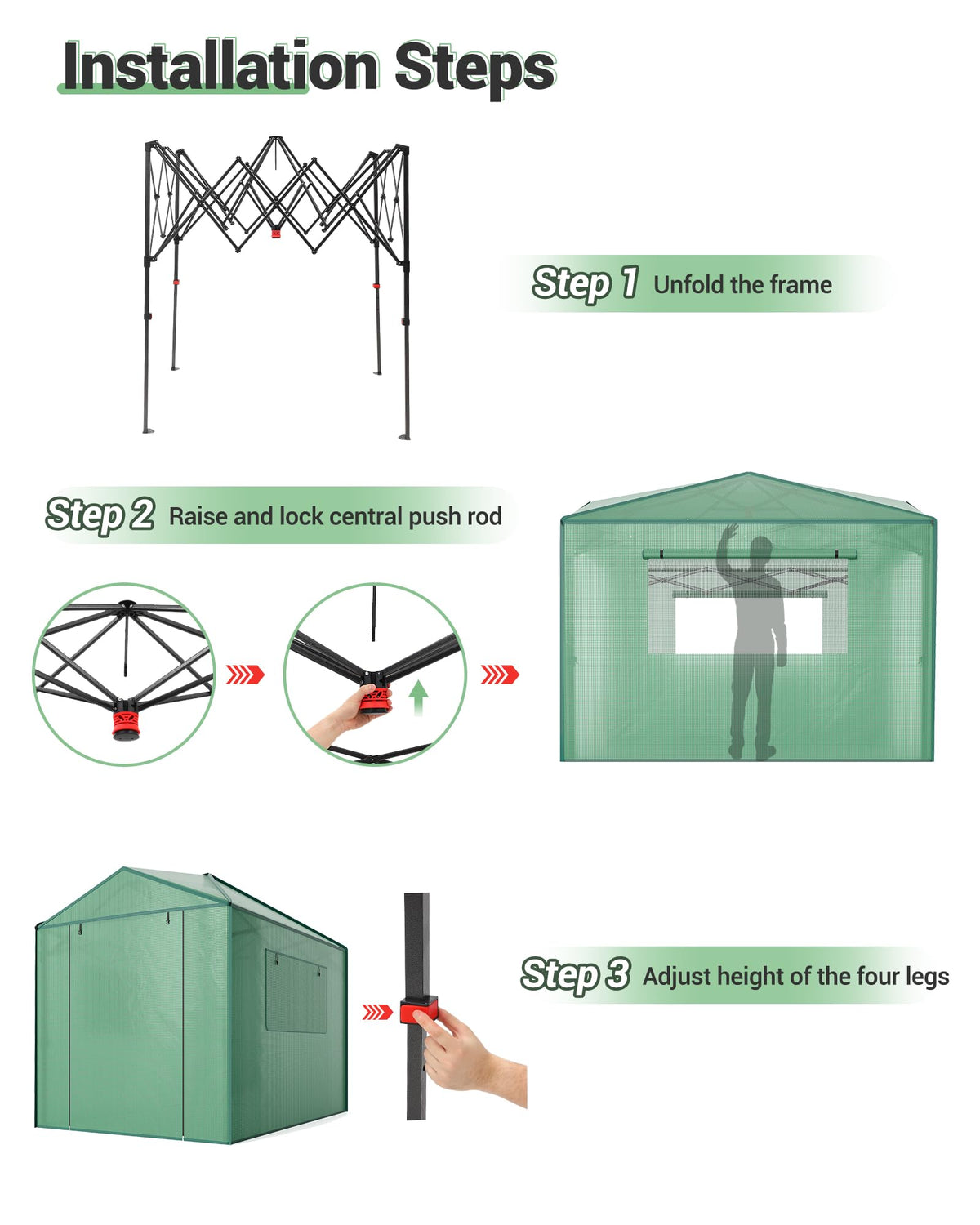 6x8 FT Pop-Up Greenhouse with Durable PE Cover, 96"x72" Large Grow Tent for All Seasons | Features Zippered Doors & Mesh Windows for Indoor/Outdoor Plants, Easy to Assemble (Green)