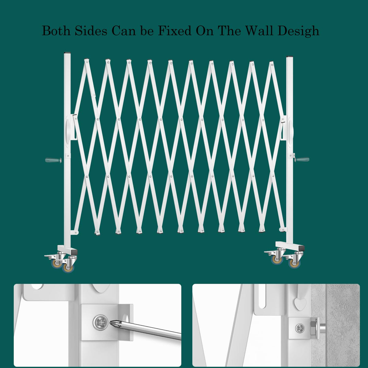 WEWORTH Expandable Barricade, Accordion Garden Yard Outdoor Indoor Portable Folding Security Dog Fence Gates Wall Mount, 129' Adjustable Metal Safety Barrier Gate with Casters, White