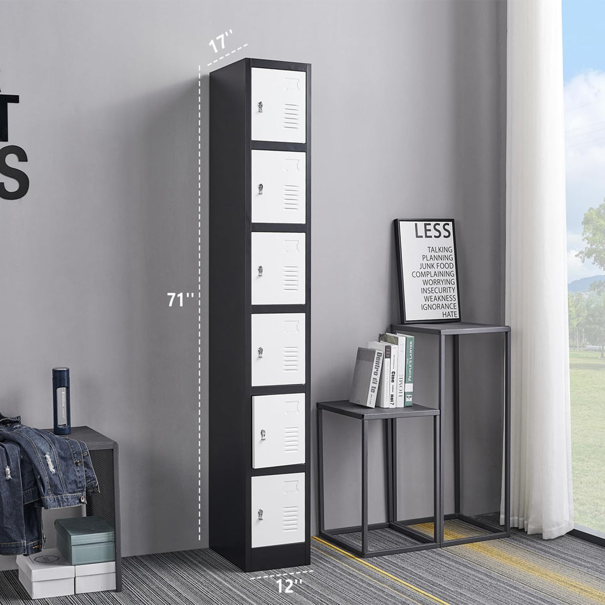 FURSTEL 71" Heavy-Duty Steel Locker Cabinet (6-Door 6-Tier) - Secure Storage for School Lockers, Office Employee, Gym & Home Organization - Industrial Metal Lockers