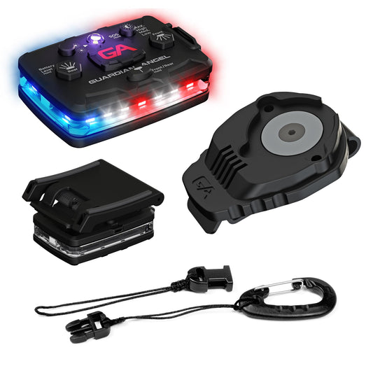 Guardian Angel Law Enforcement Infrared Wearable Safety Light Bundle - Elite Series Red/Blue/White Infrared Light, Universal Mount, Epaulet Mount and Tether, Magnetic Mounting, Professional Grade