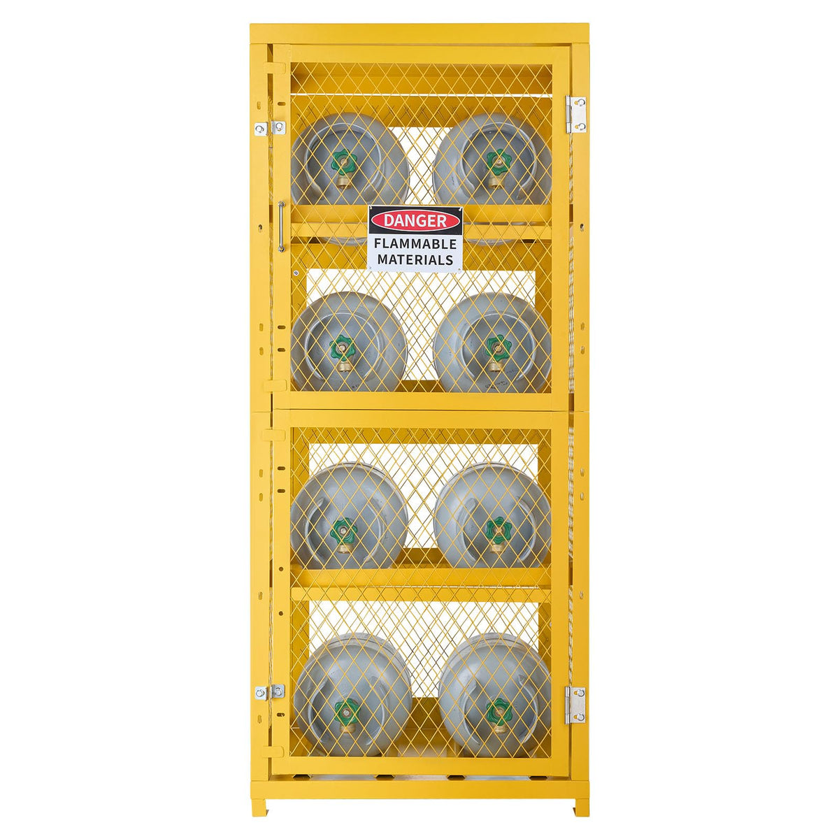 VEVOR Horizontal Cylinder Storage Cabinet, 30"L x 30"W x 70.3"H, 8 Cylinder Capacity, 4-Tier Propane Storage Cage, with Lock and Keys, Yellow Powder-Coated Carbon Steel, for Propane, Oxygen, Nitrogen