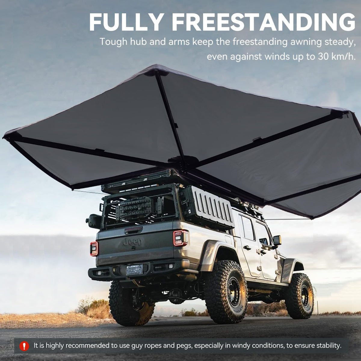 Peakamper 270 Awning Free Standing w/LED Light, 108 sq ft Shelter Car Side 270 Degree Awning, UV50+ Waterproof Wind Resistant for SUV Van Truck Vehicle, Passenger Side