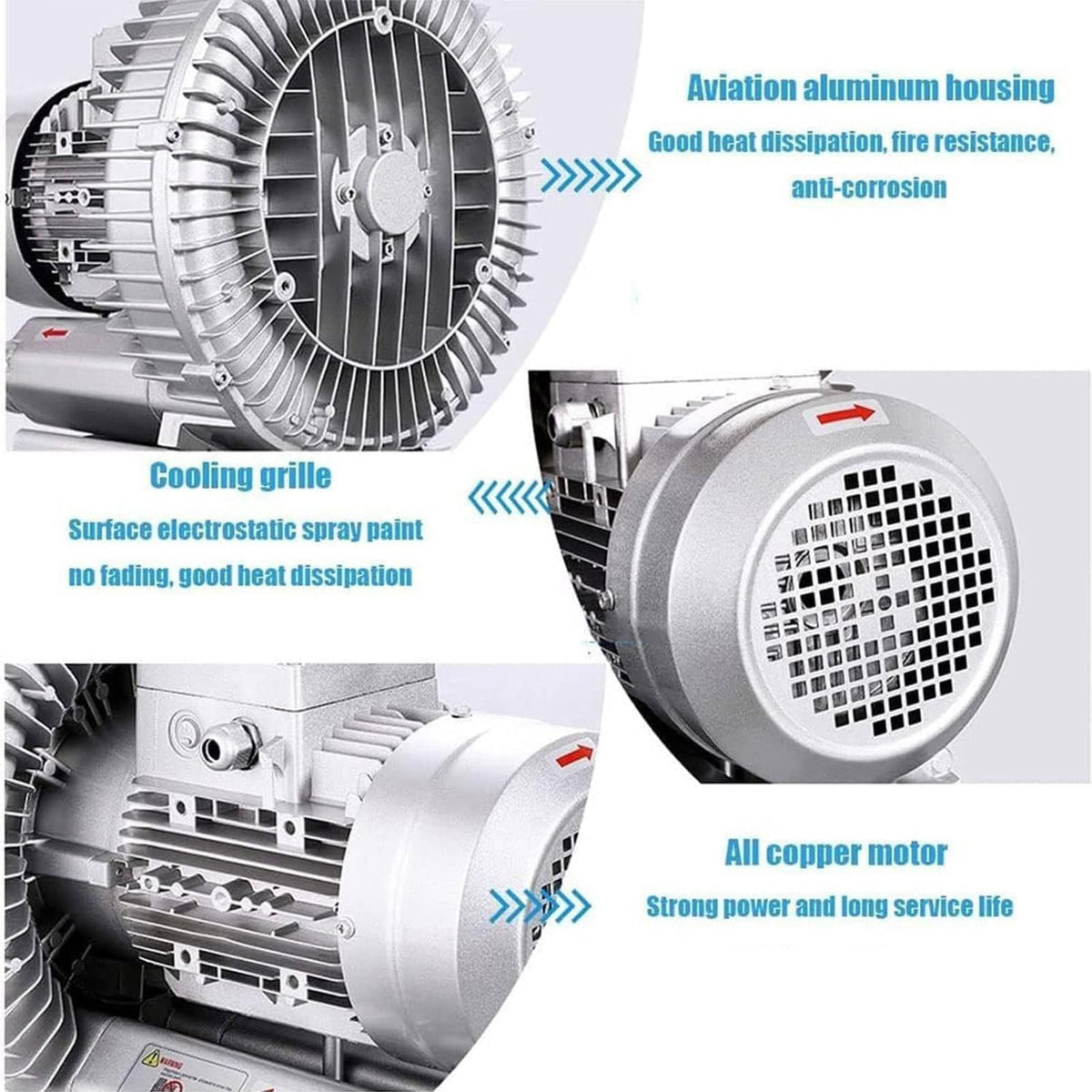HTIANMM Regenerative Blower High-Pressure Vortex Ring Blower 110V 60Hz Single Phase 0.16-2.01HP for Sewage Aeration Aquarium Fish Pond,350W/0.47HP