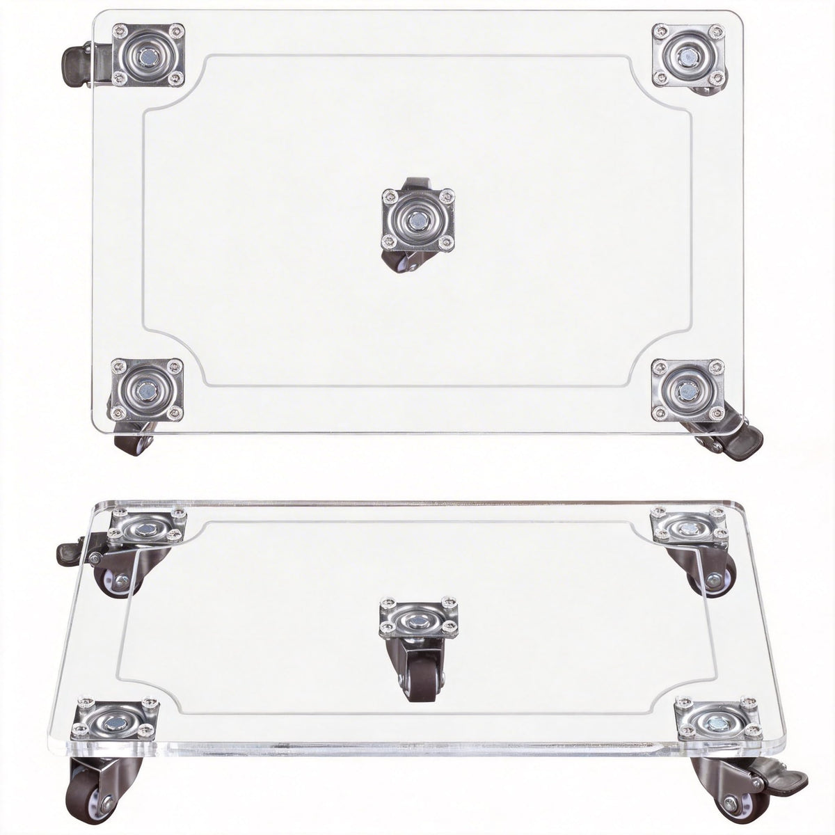 EMCOMS 1PC Transparent Clear Color Plant Caddy 10x14 inch Acrylic Heavy Duty Square Plant Stand with 2 Roller Lockable Caster Wheels,Indoor Outdoor Holds Up 150 Lbs Patio/Flower Pot/Dolly
