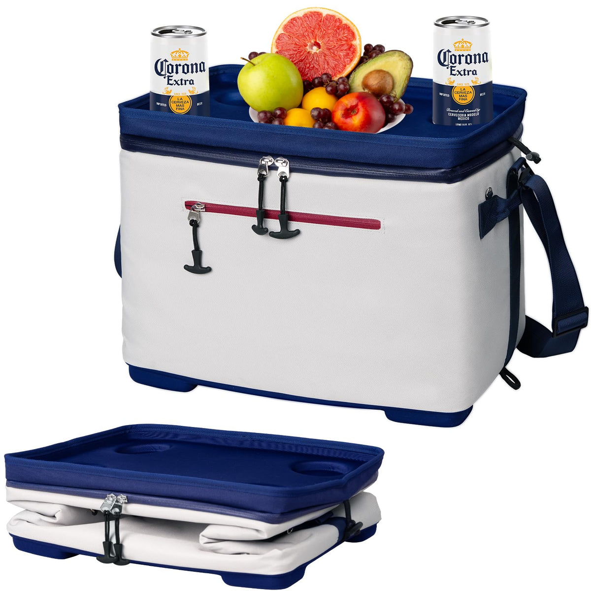 ADDIMOR 42 Can Collapsible Cooler Box, Versatile Insulated Leakproof Cooler Bag with Lids and 4 Cup Holder, Large Ice Chest for Beach Travel, Camping, Picnic