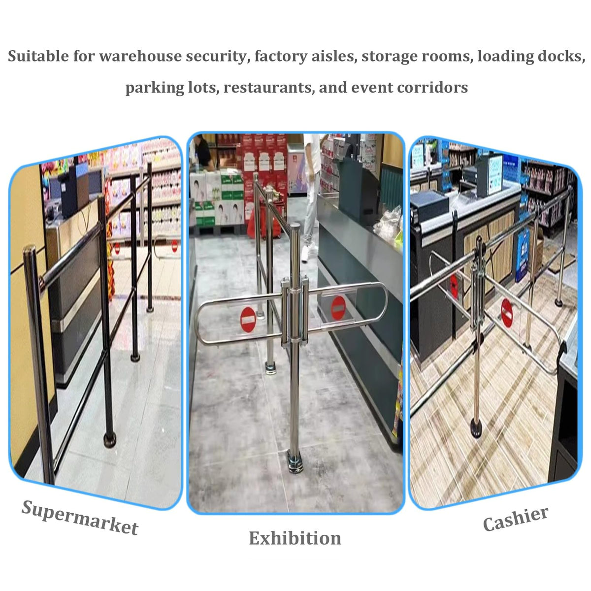 Stainless Steel Supermarket Cashier Counter Safety Gates - 1-Way Pedestrian Access Door Automatic Closing Swing Gate for Libraries (Black 200x100cm 6.3cm)
