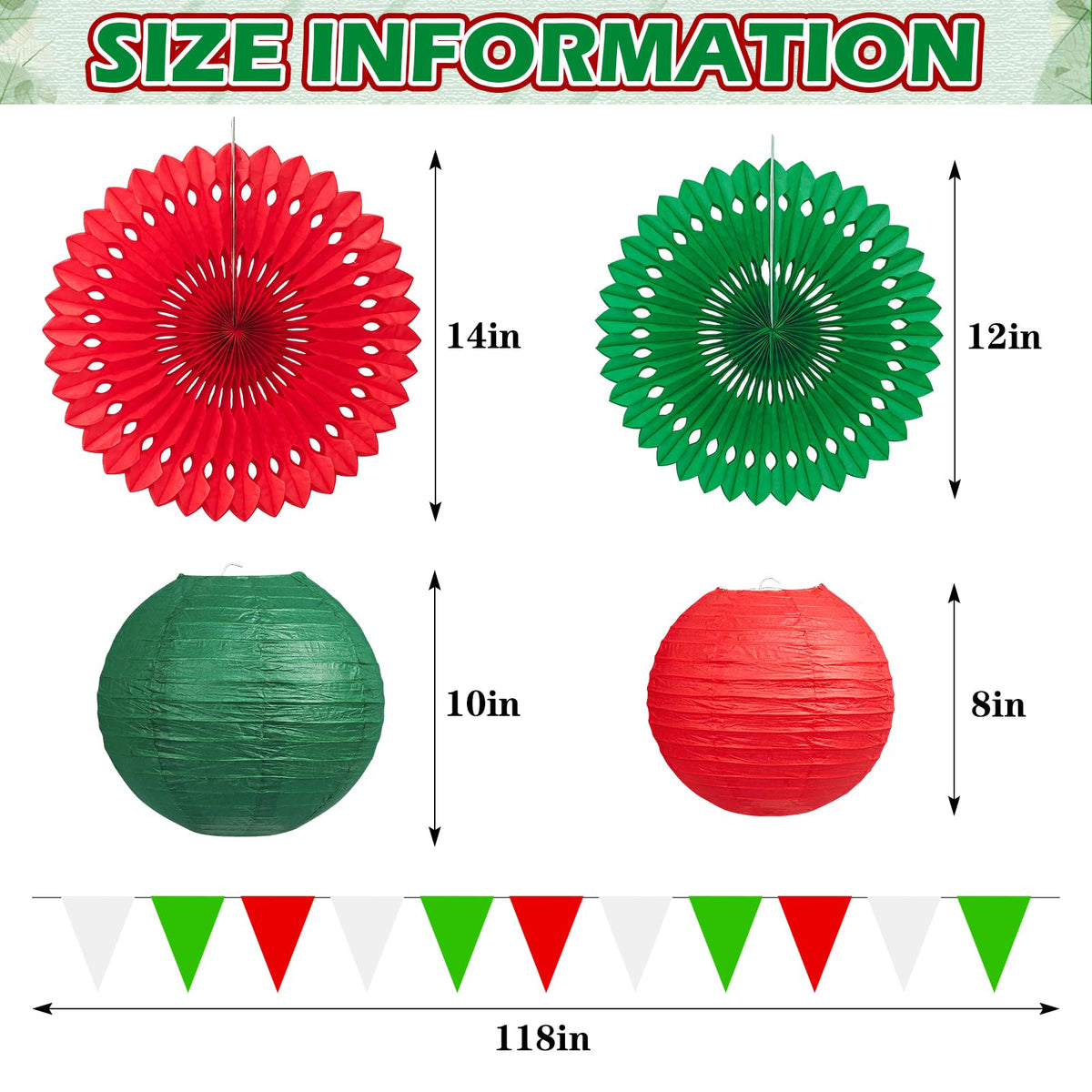 13 Pcs Red White Green Italian Party Decorations Set, Hanging Paper Lanterns & Fans, Mexican Fiesta Decor, Christmas Holiday Supplies, Reusable Eco-Friendly Party Backdrop Kit