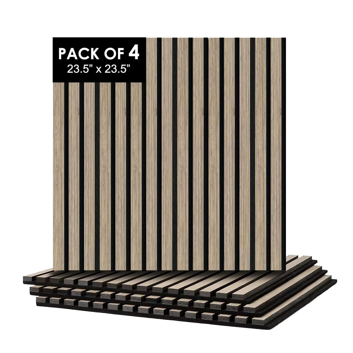 CONCORD WALLCOVERINGS ™ Fluted 3D Slat Acoustic Wall Panels – Interior Wooden Sound-Absorbing Veneers for Noise Reduction & Soundproofing - 23.5" x 23.5" (Pack of 4, Covers 15.2 Sq Ft) - Silver Ash