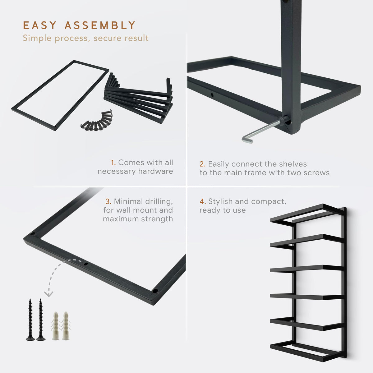 Wita Home Modern 5-Tier/6-Tier Towel Rack - Wall-Mounted Black Metal Towel Shelf for Bathroom, Space-Saving Storage for Towels, Organizers, and Home Decor (6-Tier)
