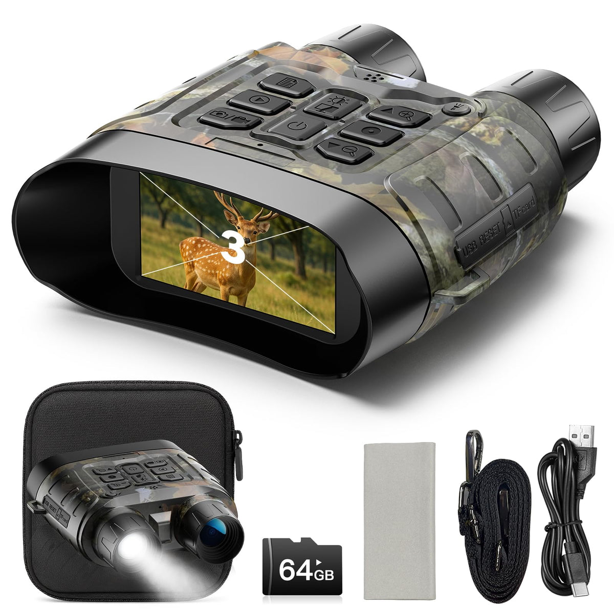 Night Vision Goggles, Full-Color 4K HD Infrared Goggles Night Vision Binoculars for Hunting with 64GB TF Card - Digital Electronics Gift - Perfect for Wildlife Observation, Security Surveillance