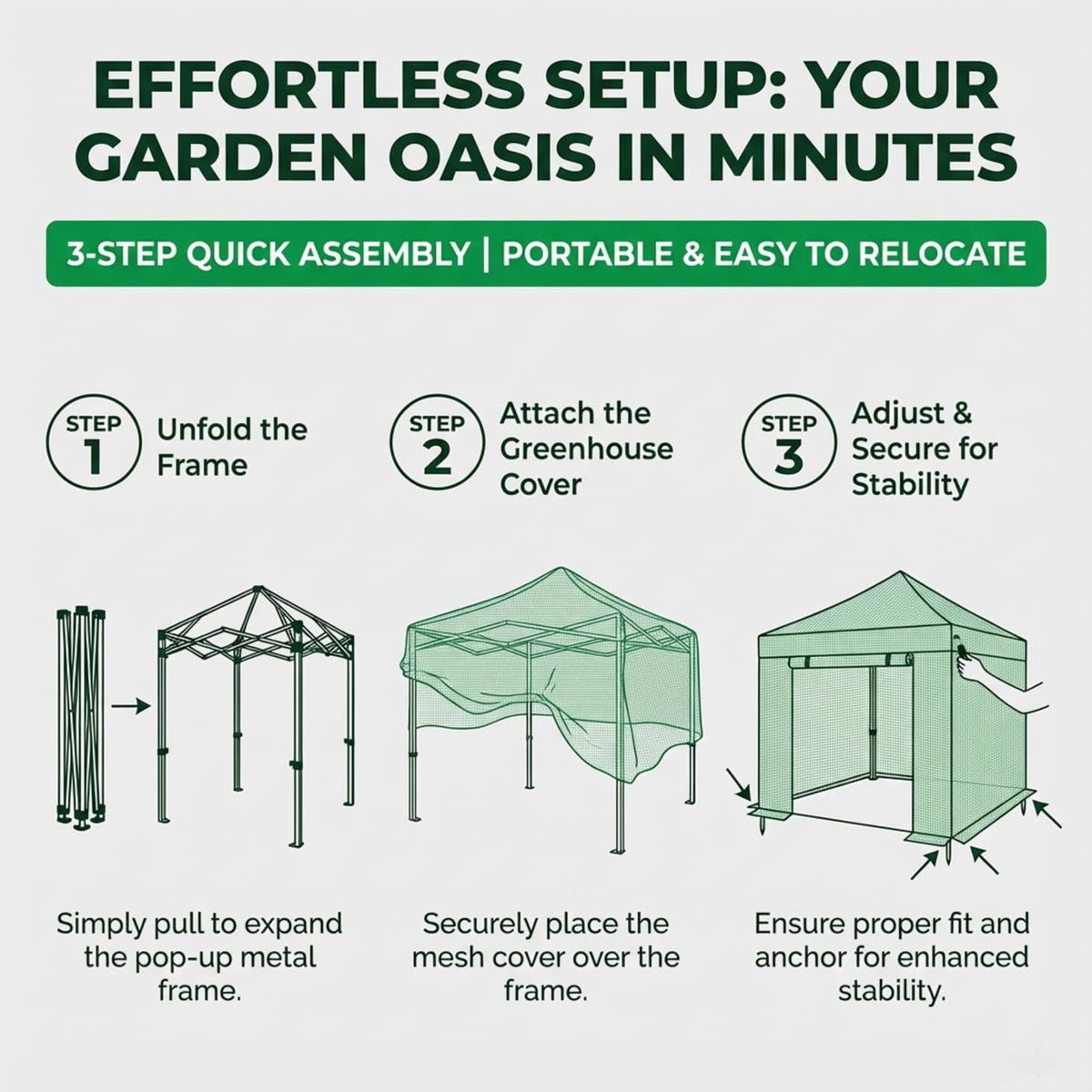 8.5 x 7 ft Pop-up Greenhouse, Walk-in Green House for Indoor Outdoor, Plant Garden Green House with Zippered Doors, Screen Windows, Heavy Duty Frame and Weather-Resistant Durable PE Cover