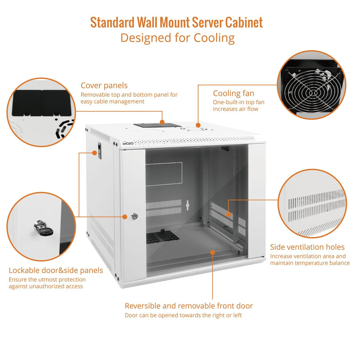 Tecmojo 9U Wall Mount Rack Network Cabinet for 19" IT Equipment,with Lockable Glass Door and Side Panels,Cooling Fan,17.7inch Depth,White,Computer/Electronics Equipment Data Rack