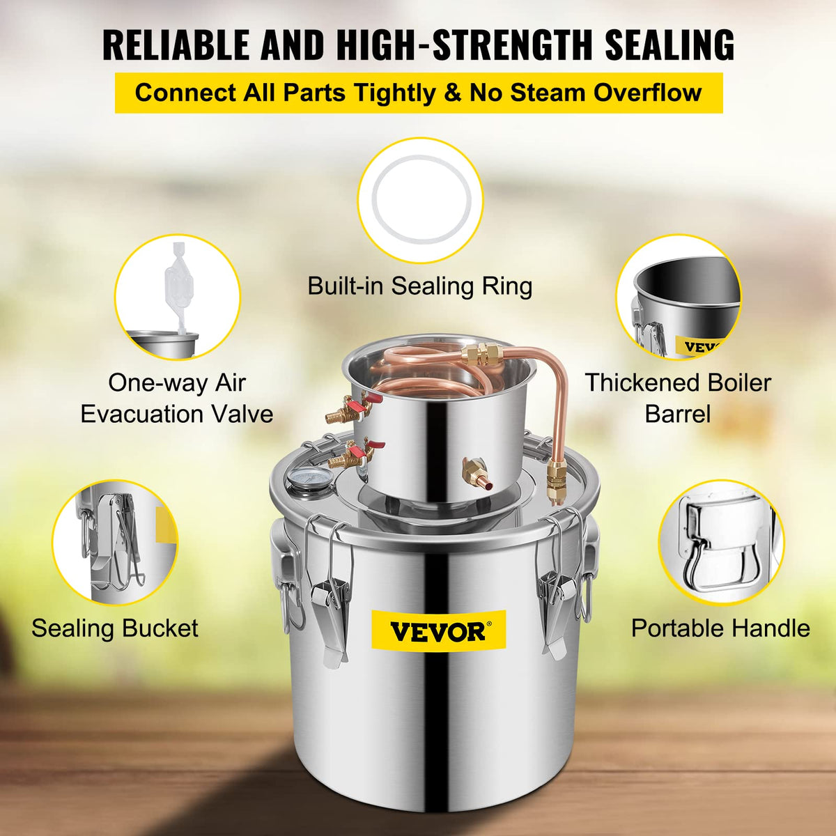 VEVOR Alcohol Still 8Gal/30L Alcohol Distiller Stainless Steel Distillery Kit for Alcohol With Copper Tube & Pump Home Brewing Kit Build-in Thermometer for DIY Whisky Wine Brandy