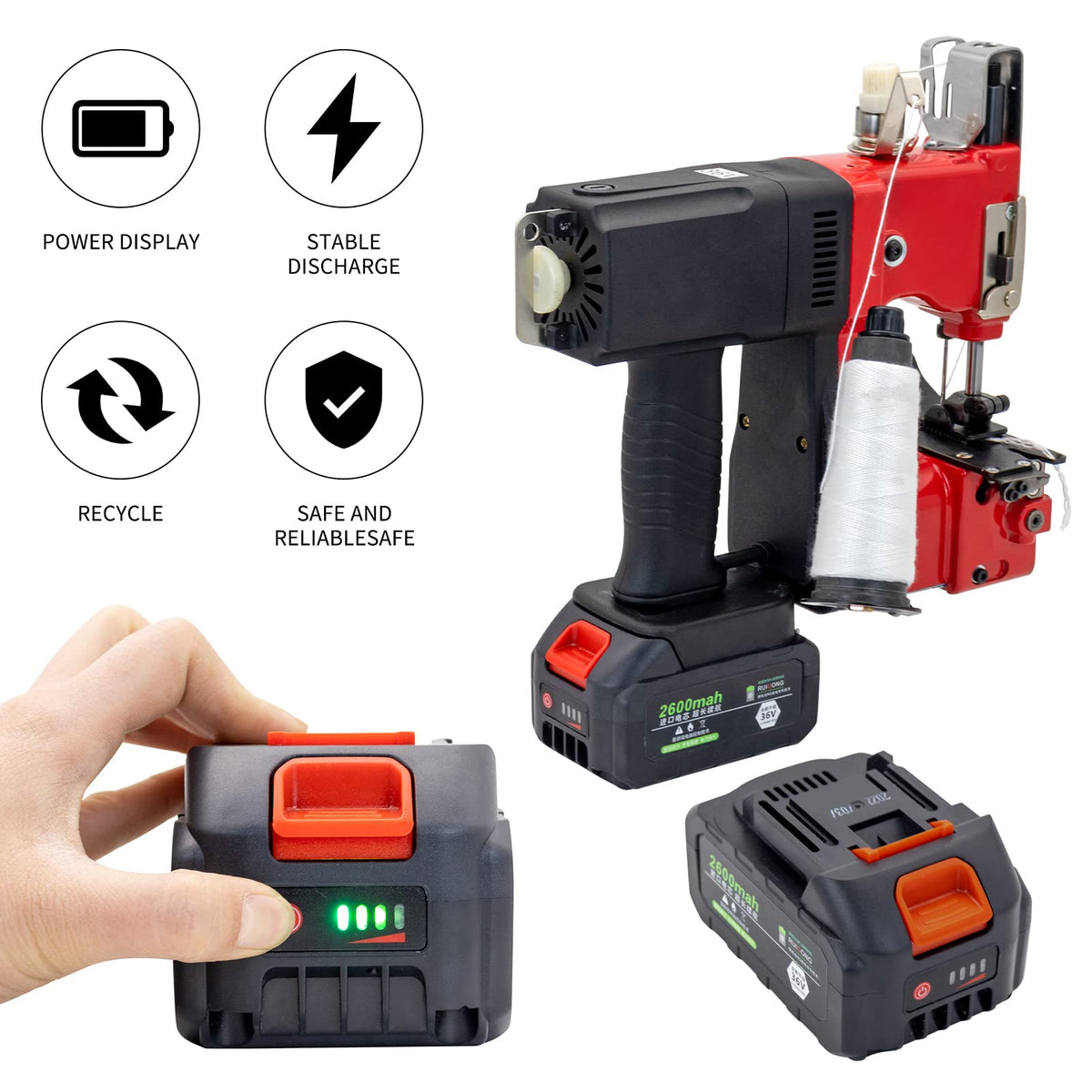 Battery Bag Sewing Closing Machine Cordless Portable Bag Closer Stitcher Packing Machine for Burlap Sack, Canvas,Feed Sacks,Rice Bags, PP Woven Kraft Paper Bag SDRTOP
