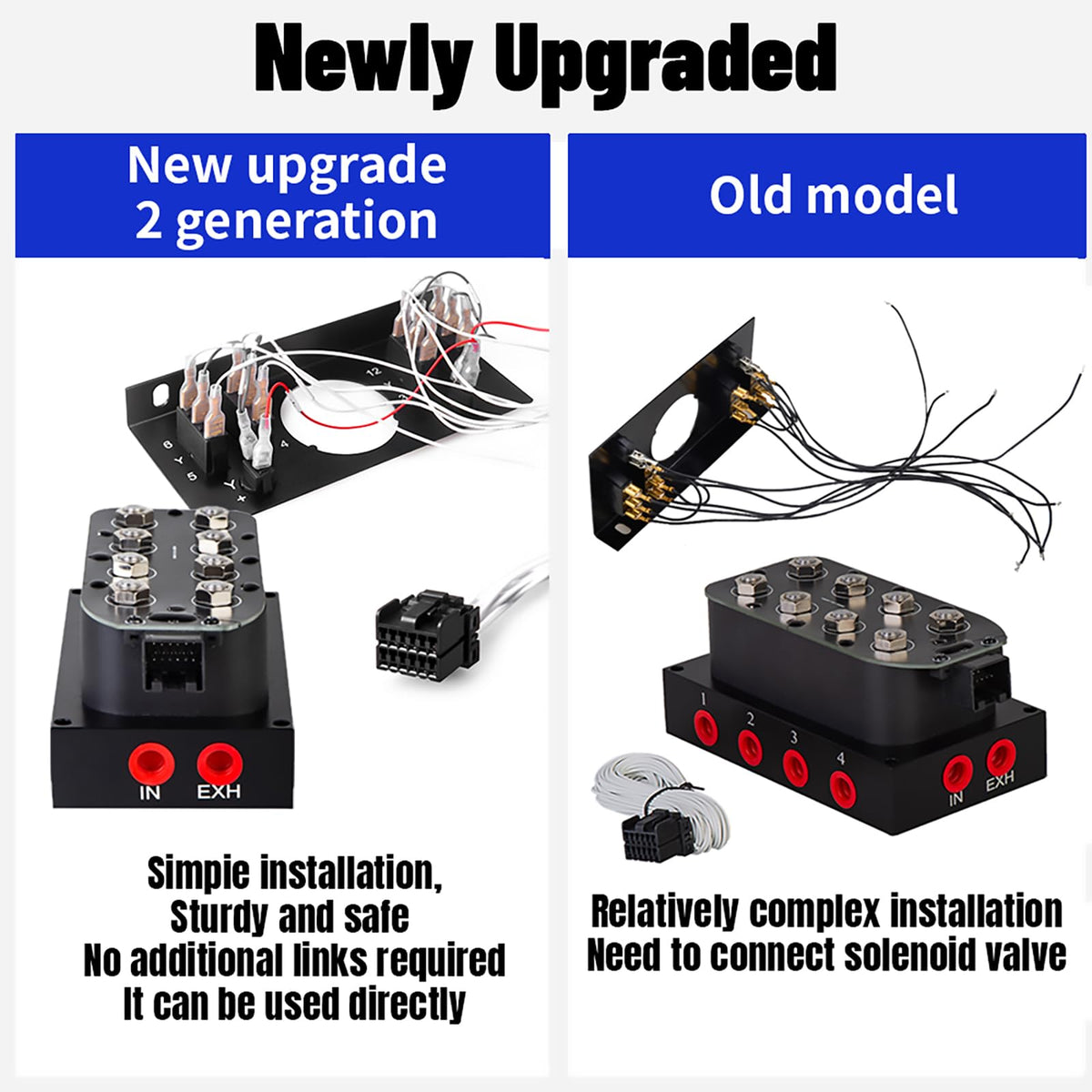 New Upgrade 12V Solenoid 8-Valve Air Ride Suspension Manifold Valve with Simplify Control Panel Ship Type Switch, Equipped with Five Display air Pressure Gauge White