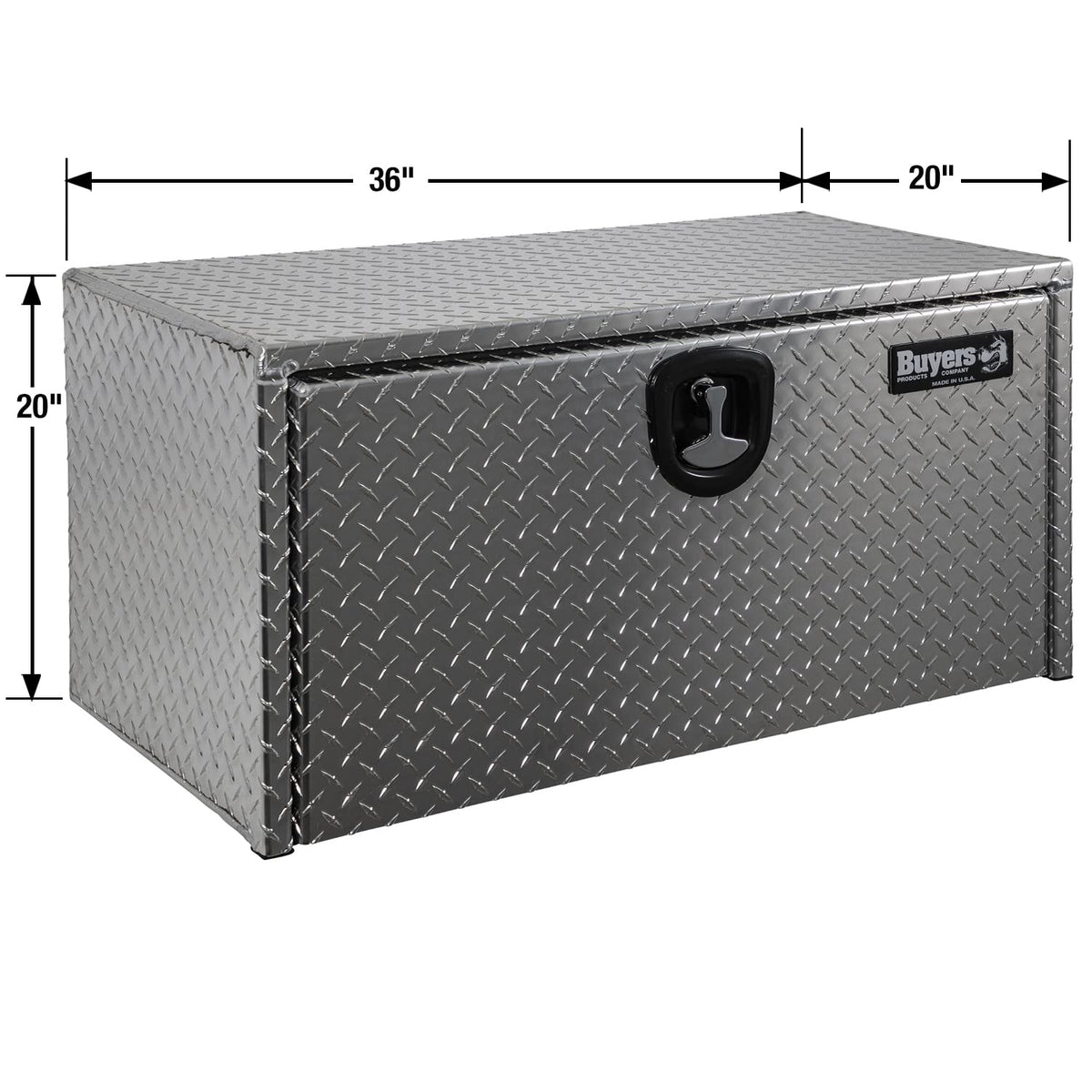 Buyers Products 1705118 Diamond Tread Aluminum Underbody Truck Tool Box, 20 x 20 x 36, Made in USA, .100 in. Thick, Corrosion Resistant, Locking Compression Latch, Secure Storage for Work Trucks