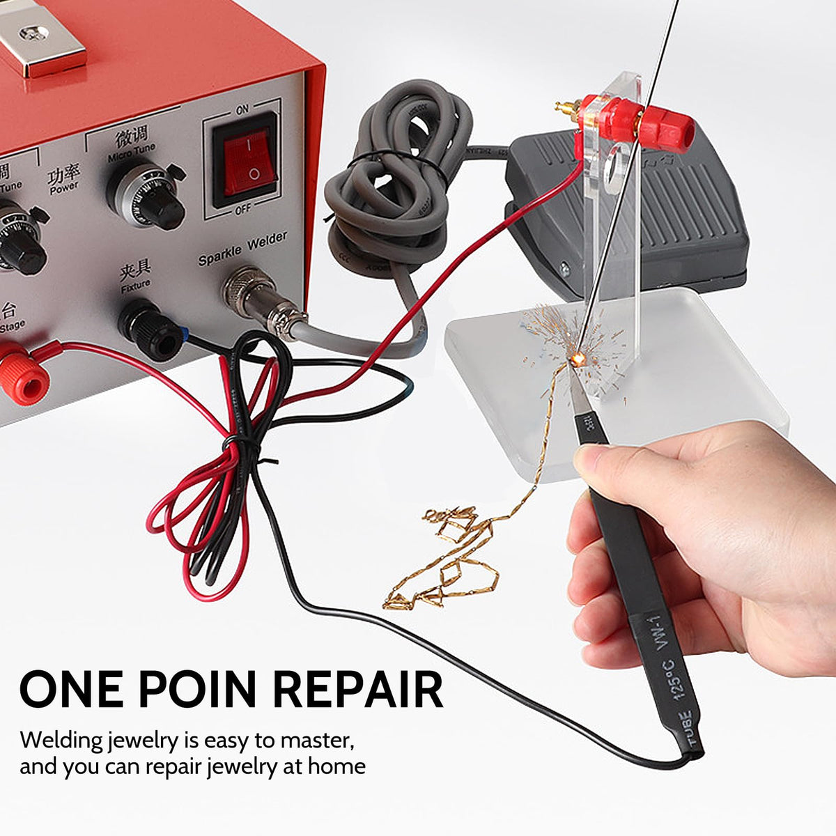 30A Jewelry Spot Welder Machine, Handheld Jewelry Spot Welder for Gold, Silver, Platinum, K Gold, Professional Pulse Arc Spot Welder, Spot Welding Equipment for Jewelry DIY Repair (Red)