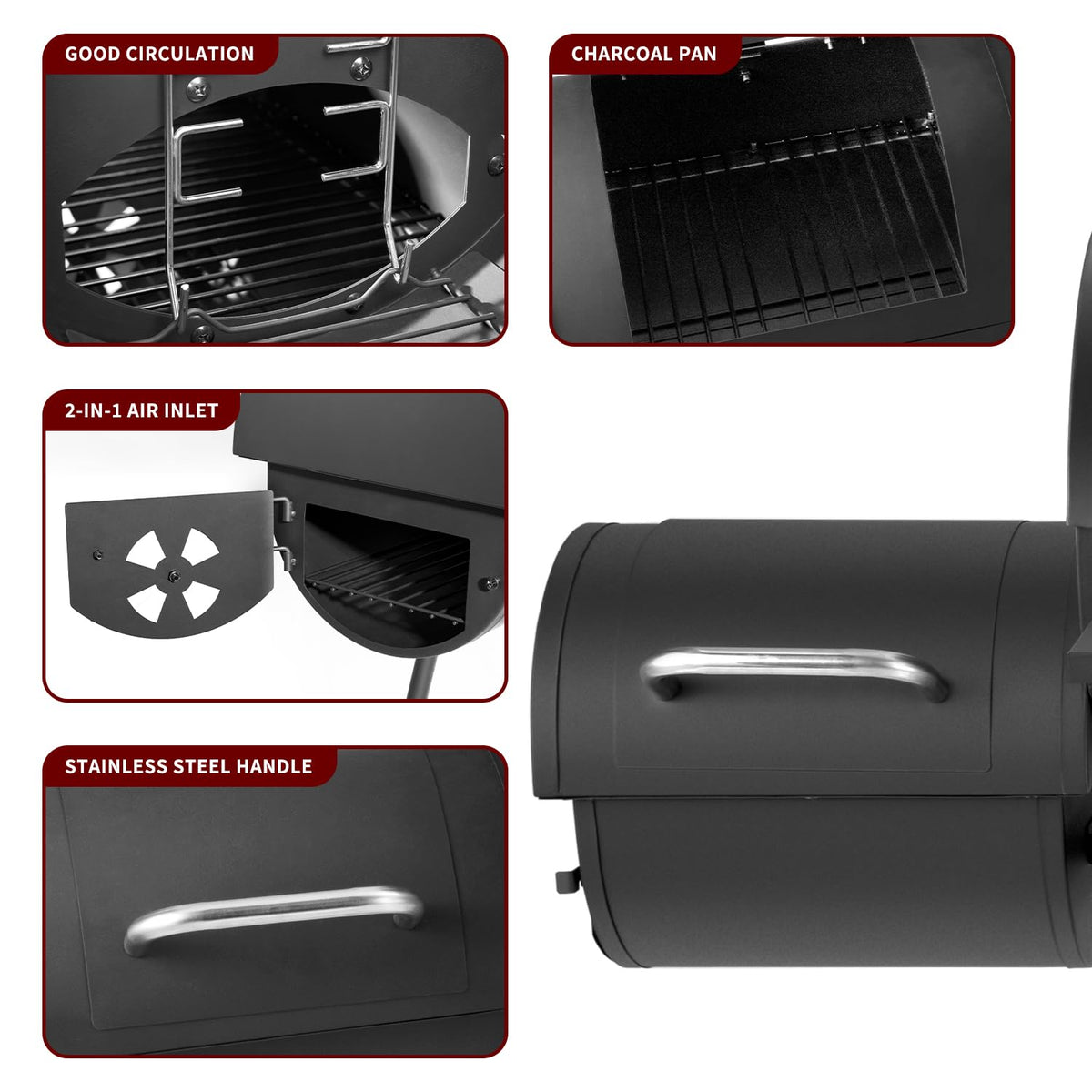 Charcoal Grill with Offset Smoker,BBQ Grills with Side Table,Outdoor Cooking with 714 Square Inches,Backyard Camping Picnics, Patio and Parties, Black by DNKMOR