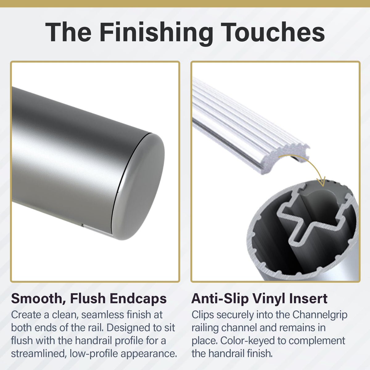 Promenaid - 3ft Flush Handrail Kit Sliver Finish Complete Indoor/Outdoor Handrail for Stairs with ADA Wall Return Kit Flush Endcap Replacement