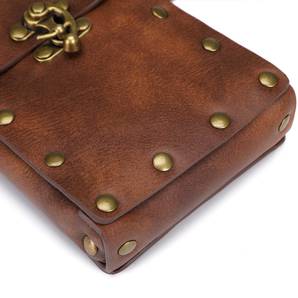 Belt Pouch Waist Bag Fanny Pack Medieval Vintage Leather Pouch Cellphone Holder Holster Carry Belt Purse Pocket Casual Hiking Festival Renaissance Faire Costume Props Travel Wallet (Brown)