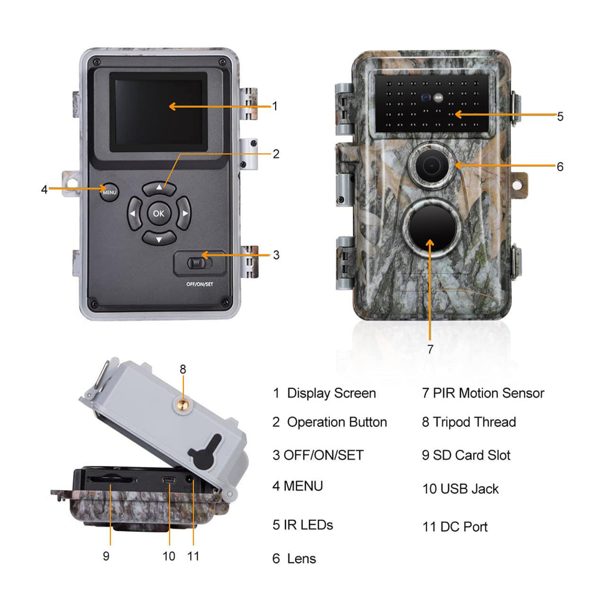 4-Pack Game & Trail Camera, 64MP 1296P H.264 MP4 Video Cam with 940nm No Glow Night Vision Motion Activated IP66 Waterproof for Outdoor Wildlife Monitoring, Yard Security, Animal Observation