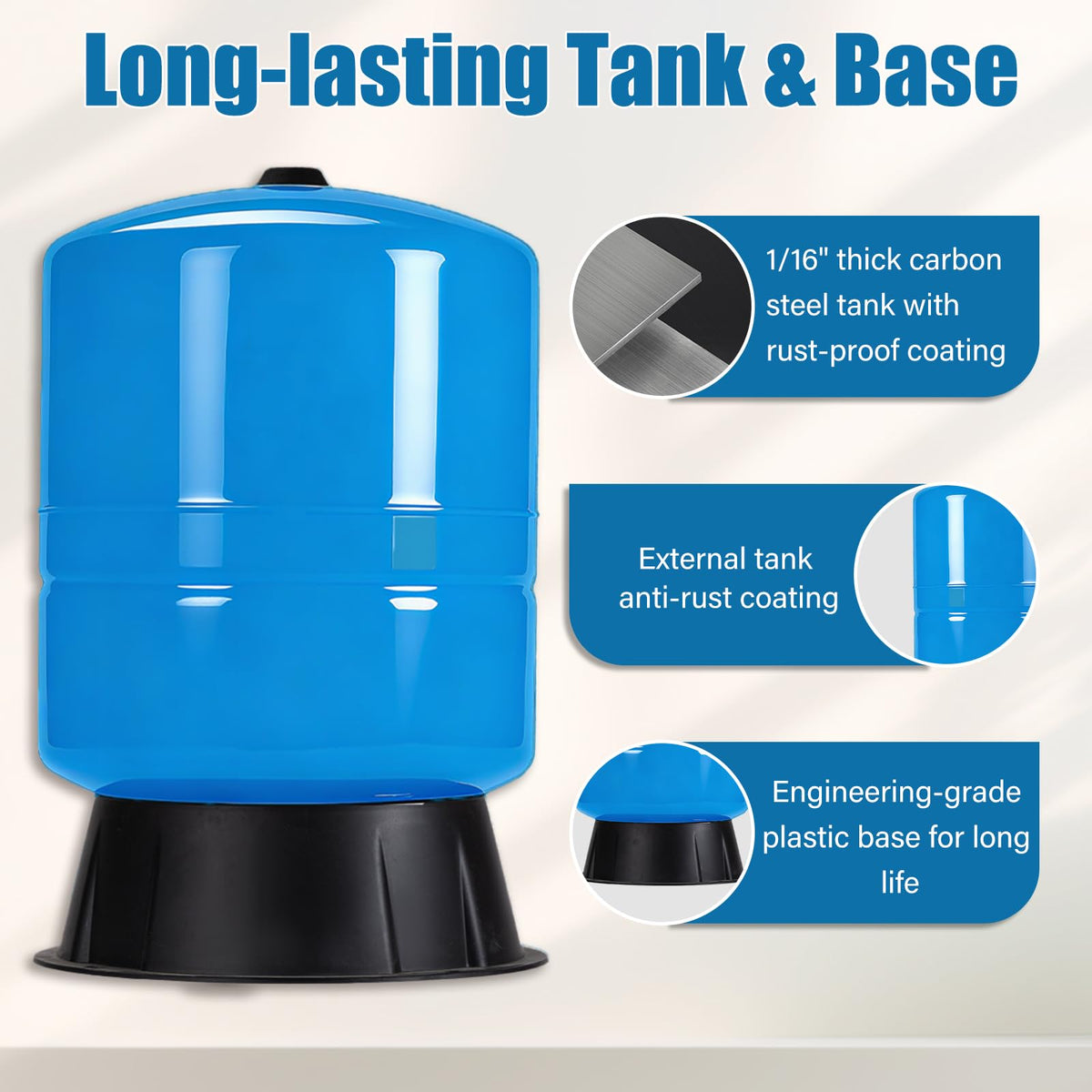 Water Pressure Tank For Well Systems, Vertical Pressurized Tank/Bladder Tank with Diaphragm & Drinking Liner, for Home Domestic Water Supply (14GAL)