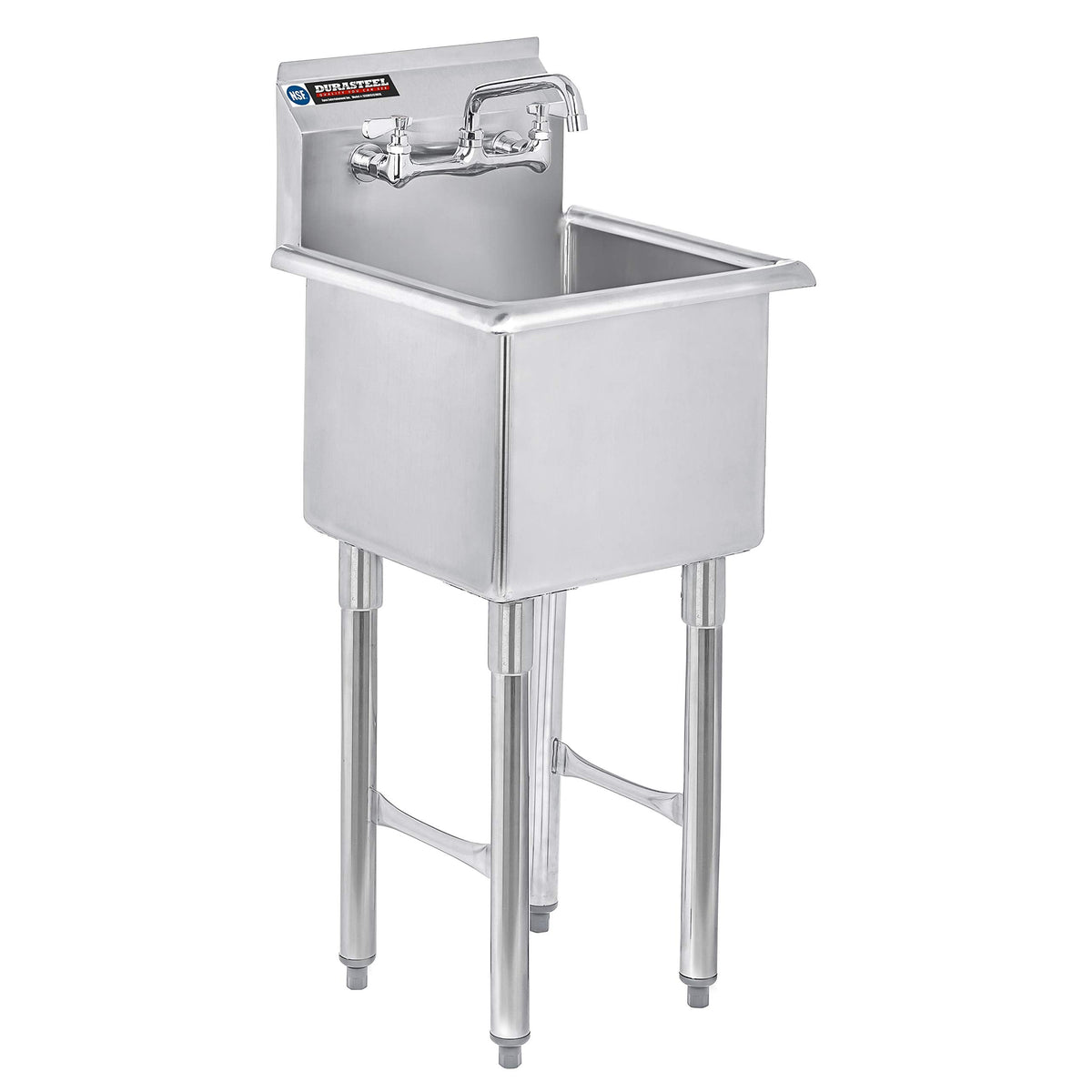 DuraSteel 304 Commercial Stainless Steel Utility Sink - 15 Inch Tub Freestanding Prep Kitchen Sink w/ Faucet - NSF Hand Wash Station for Kitchen Sinks, Outdoor, Laundry Room, Garage Small Kitchenette