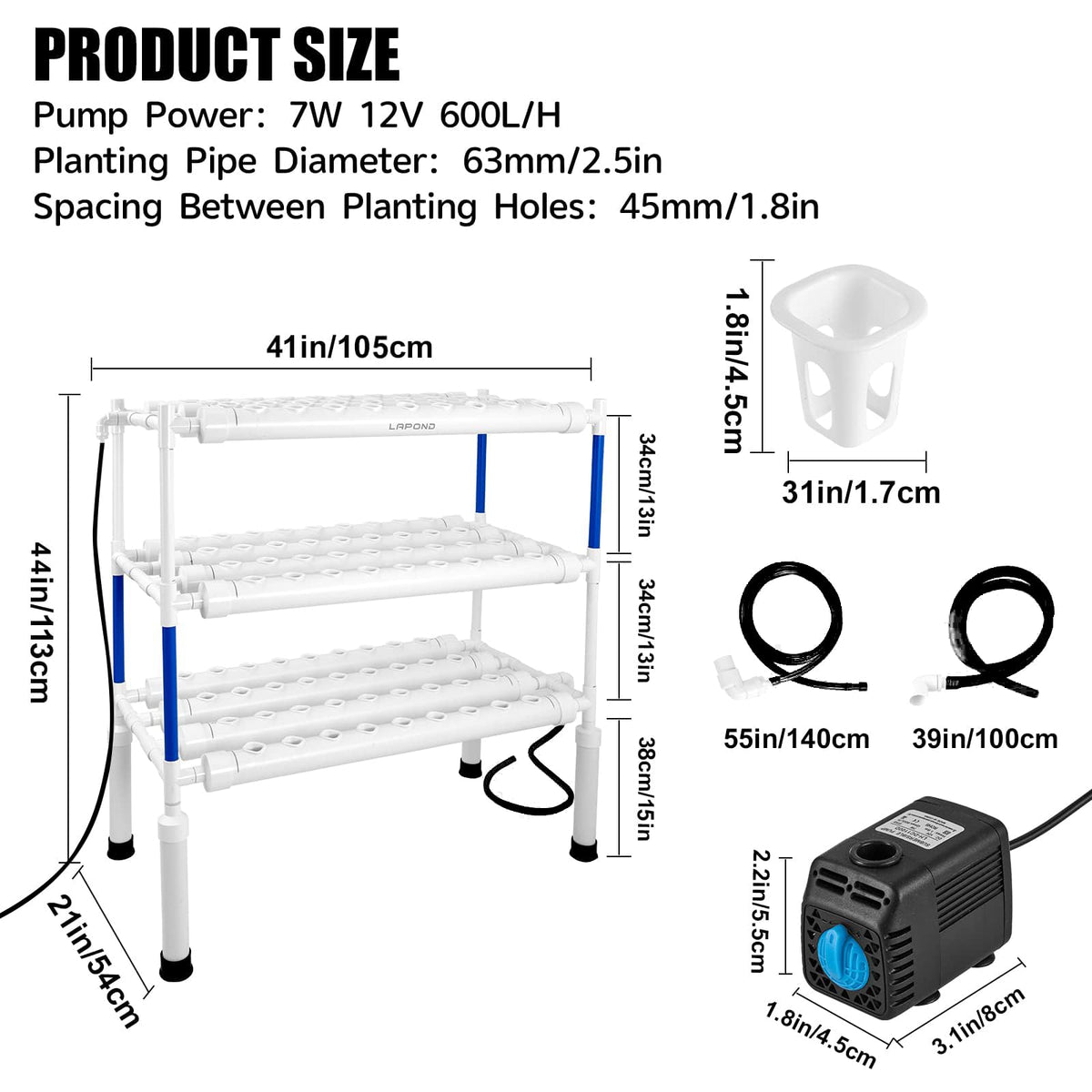 LAPOND Upgraded Hydroponics Growing System Kit with 9 Gal(35L) Collapsible Water Basin