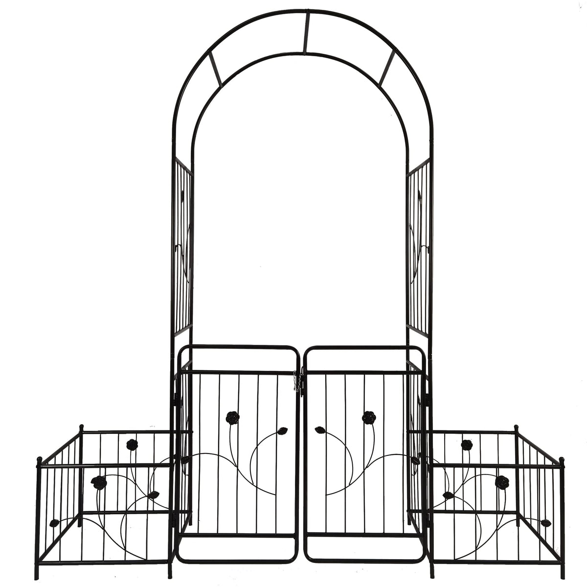 Jintop Metal Outdoor Garden Arch Iron Arbors Gazebo with 2 Plant Stands,High Birdcage Shape Pergola Pavilion,W/Ouble Gate Design,for Ivy Vines,Rose,Morning Glory,Black,79.5"x86.6"