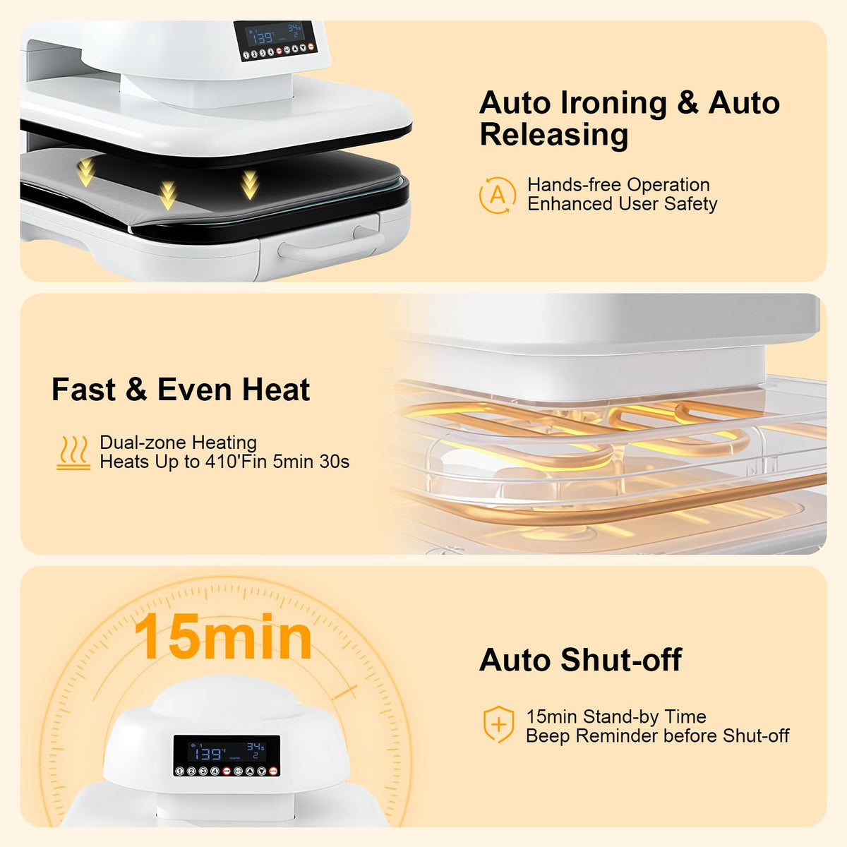 Auto Heat Press 2, Heat Press Machine for T Shirts with Adjustable Pressure & Higher Heating Height, Rapid Heating, Even Heat Distribution, 15x15 for HTV, Sublimation, Heat Transfer Projects