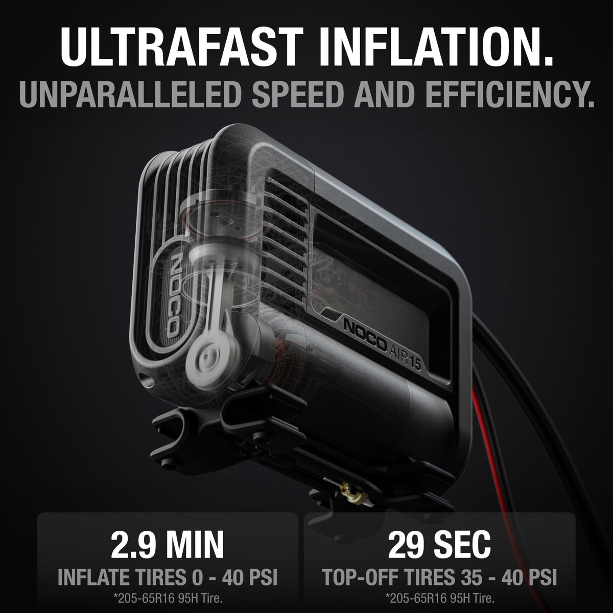 NOCO AIR15: UltraFast 15A Tire Inflator - 12V Portable Air Compressor Pump – 44 SLPM Airflow Inflates 0–40 PSI in 2.9 Minutes – Digital Gauge + Auto-Shutoff