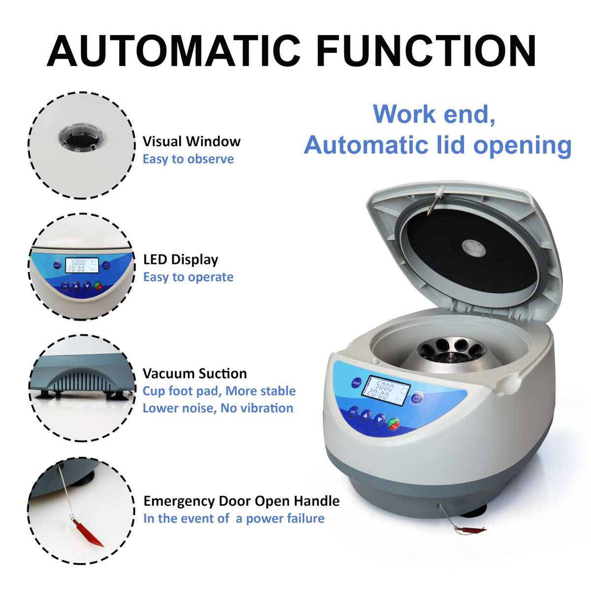 Jackson Global JS-TC-SPINPLUS-8 Digital Bench-top Centrifuge | 500-5000rpm (Max. 3074xg) | LCD Display | Includes 15ML X 8 Rotor
