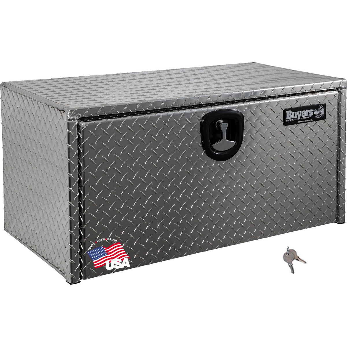 Buyers Products 1705102 Diamond Tread Aluminum Underbody Truck Tool Box, 18 x 18 x 14, Made in USA, .100 in. Thick, Corrosion-Resistant, Locking Compression Latch – Secure Storage for Work Trucks