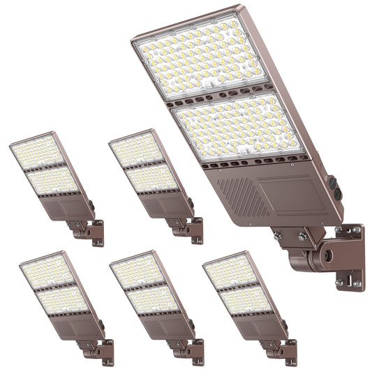 ADUB 6PCS LED Parking Lot Light 350W 280W 210W,LED Shoebox Light 5700K 5000K 4500K Arm&Slip Fit Mount,ETL Listed Outdoor Pole Light with Photocell,IP65 Commercial Street Area Flood Lighting