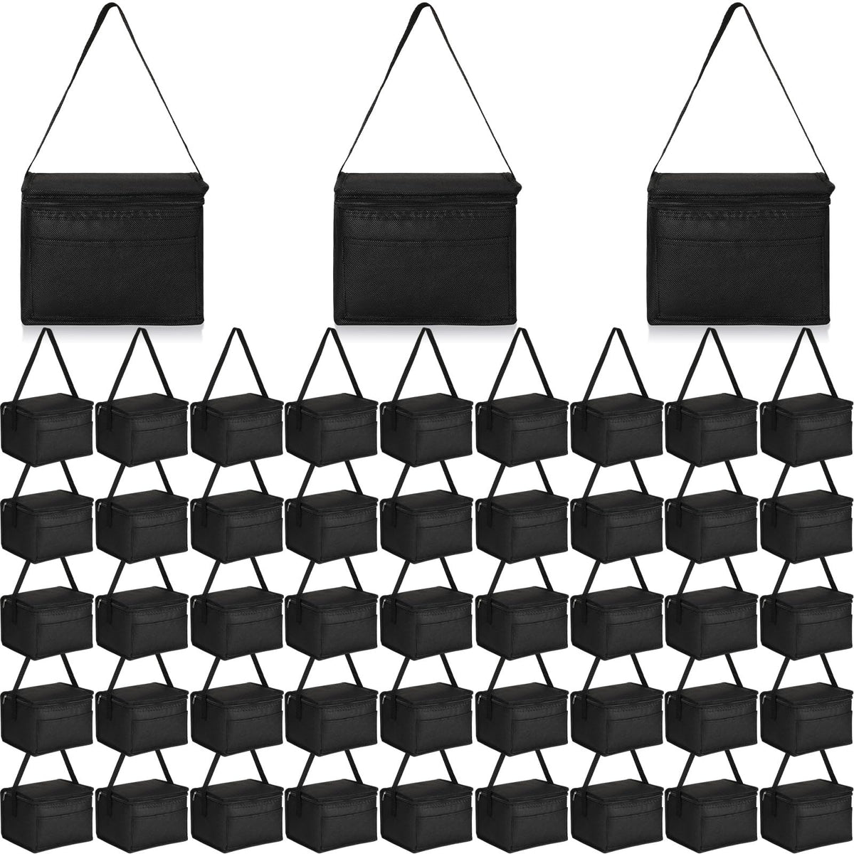 Amyhill 60 Pcs Insulated Lunch Bags Bulk, Reusable Cooler Bags, Leakproof Lunch Bags Pack, Waterproof Thermal Cooler Bags, Insulated Beverage Bag for Women Men Office Work Picnic Beach, Black