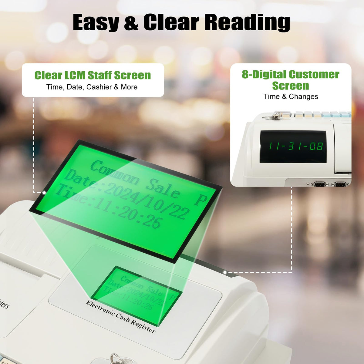 Cash Register, 48 Keys Cash Registers with Drawer with Integrated Structure and Emergency Switch Classified Storage Electronic Cashs Register for Catering Supermarkets Clothing Stores Hamburger Stores