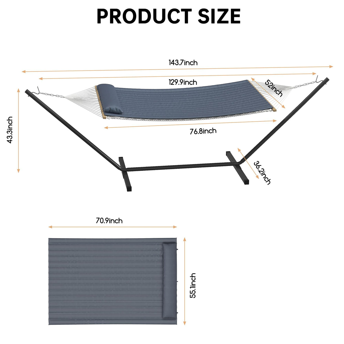 Heavy Duty 2 Person Double Hammock with Portable Adjustable Steel Stand, Outdoor Hammock with Pillow for Patio, Garden, Beach, Backyard Camping