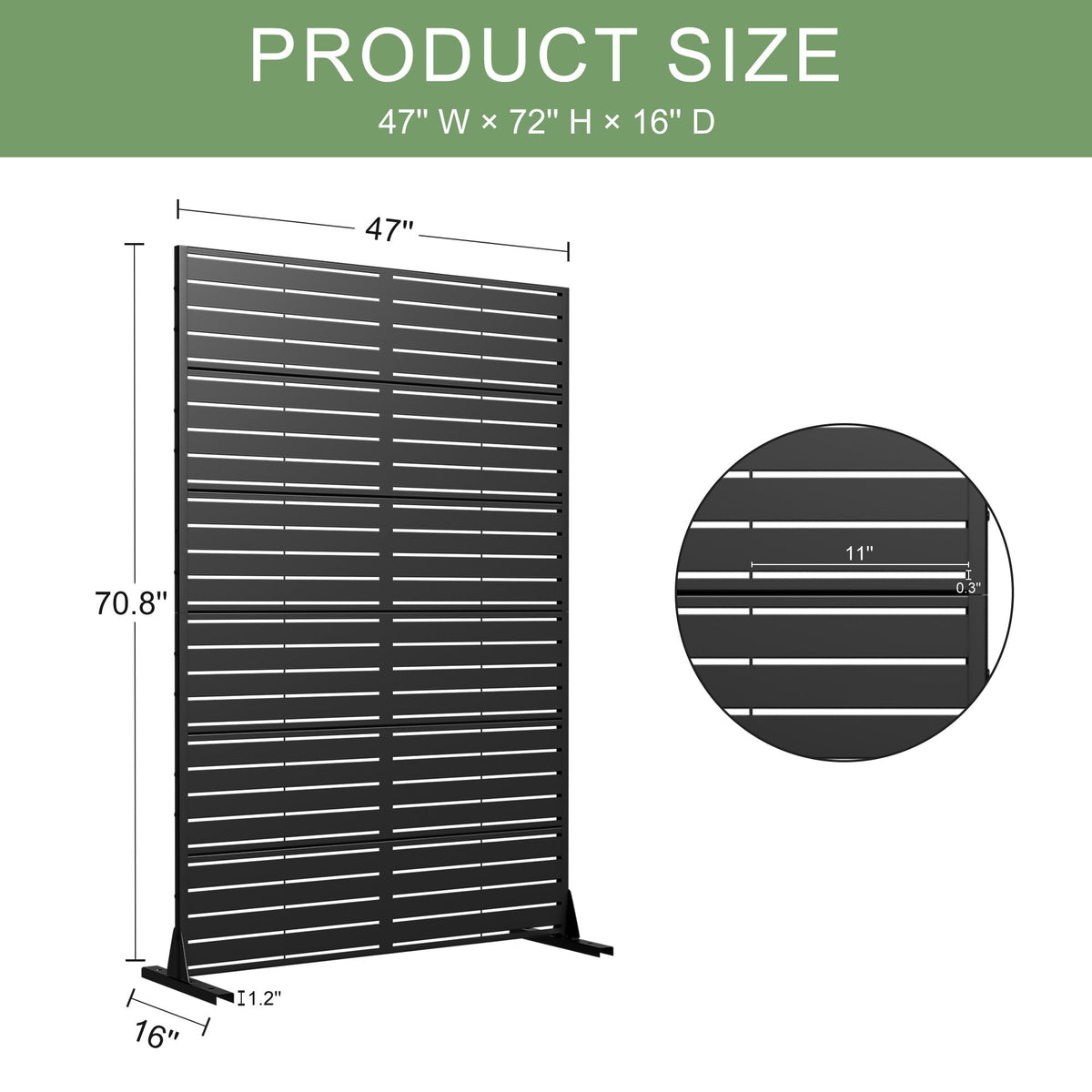 Casaphoria Metal Privacy Screen Outdoor, 72" H x 47" W Freestanding Decorative Privacy Screen for Patio Deck Balcony Garden with Stable Base, Louvered Black