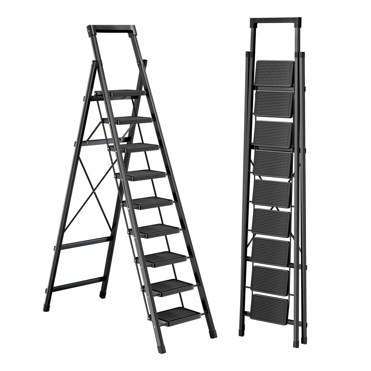 9 Step Ladder with Platform,Folding Step Stool Heavy Duty,Protable Step Ladders with Anti-Slip Widen Pedals,Handrail,Safe-Lock Design,Tall Kitchen/Closet Step Ladder for Adults