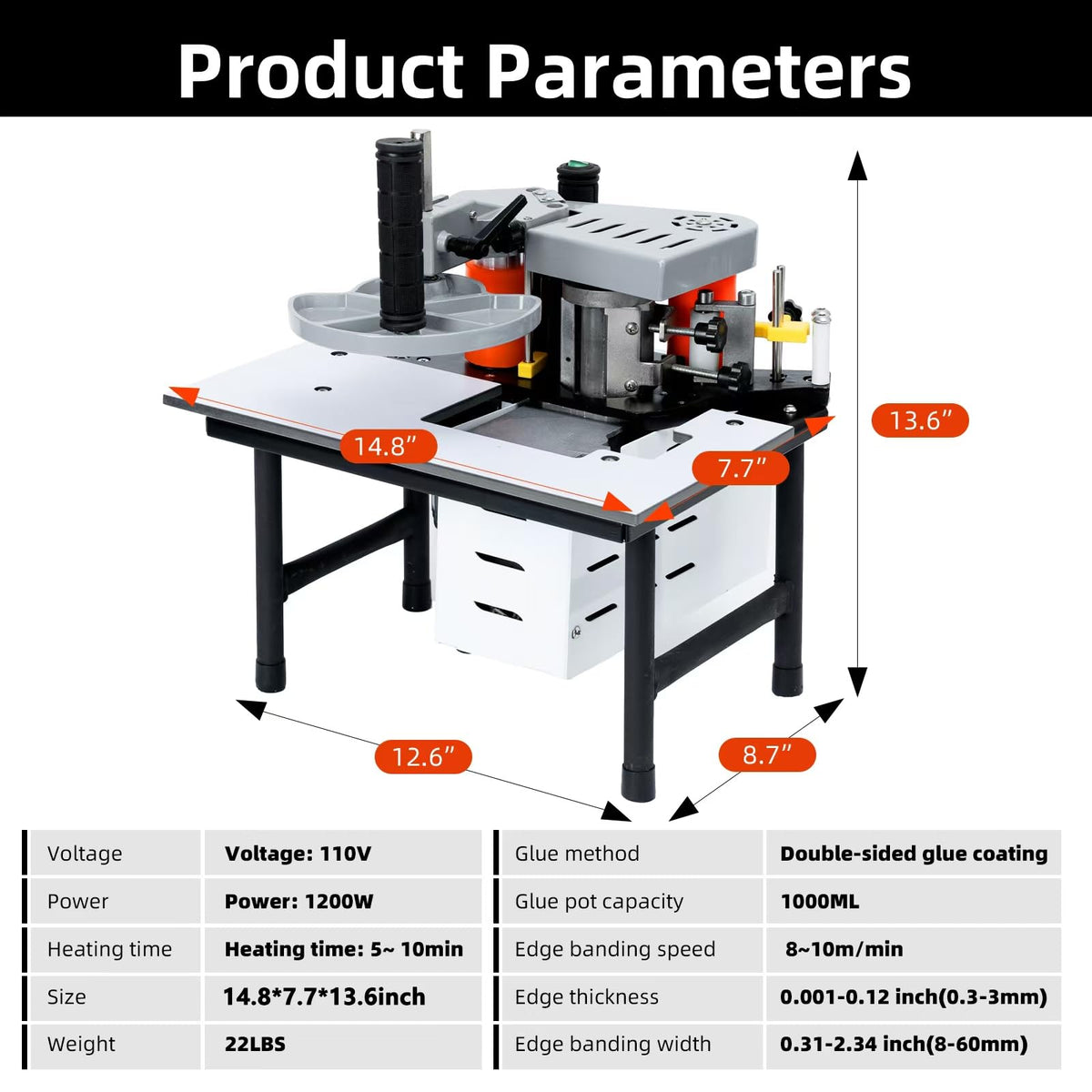 UwinVwin Edge Bander – Portable Edge Banding Machine, Straight & Curve Line, Double-Sided Glue Coating, Adjustable Speed, 110V, Durable & Efficient for Professional Edge Banding