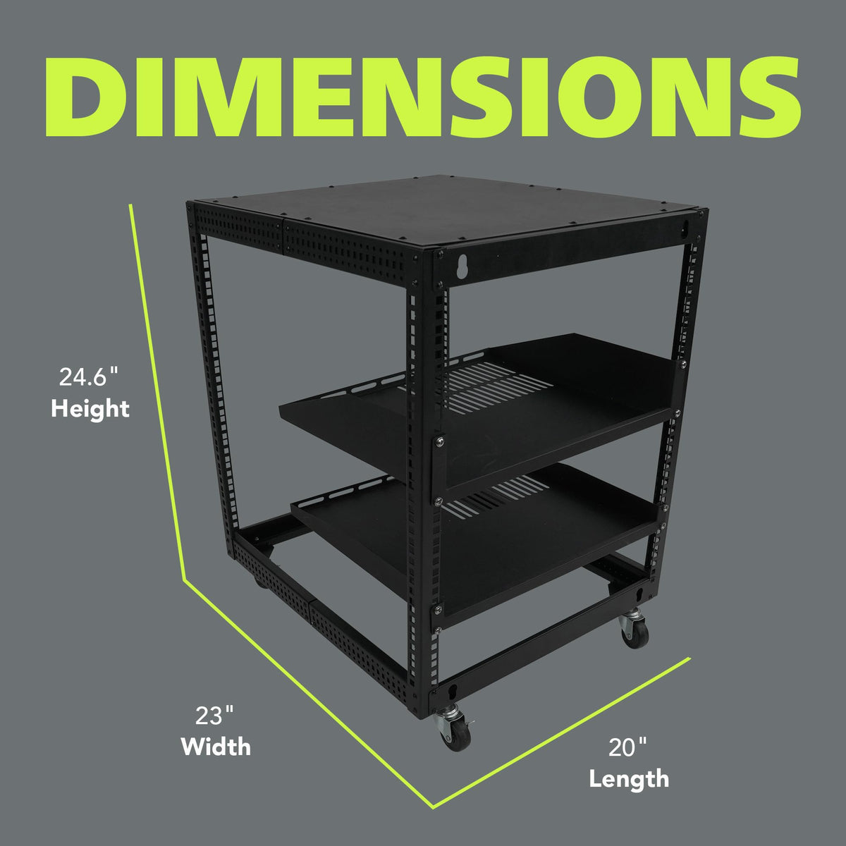 Pearington 12U Open Frame Server Rack, 23''-40'' Adjustable Depth, Free Standing or Wall Mount, 4 Post AV Rack with Casters, Holds Networking IT Equipment AV Gear Router Modem