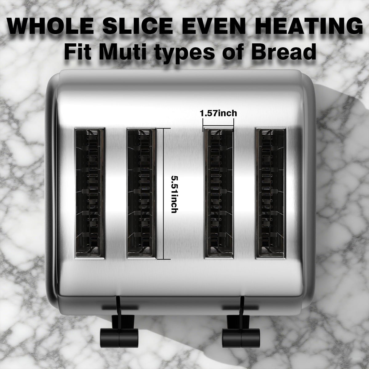 PYY 4 Slice Toaster - 1800W Stainless Steel Heavy Duty Toaster