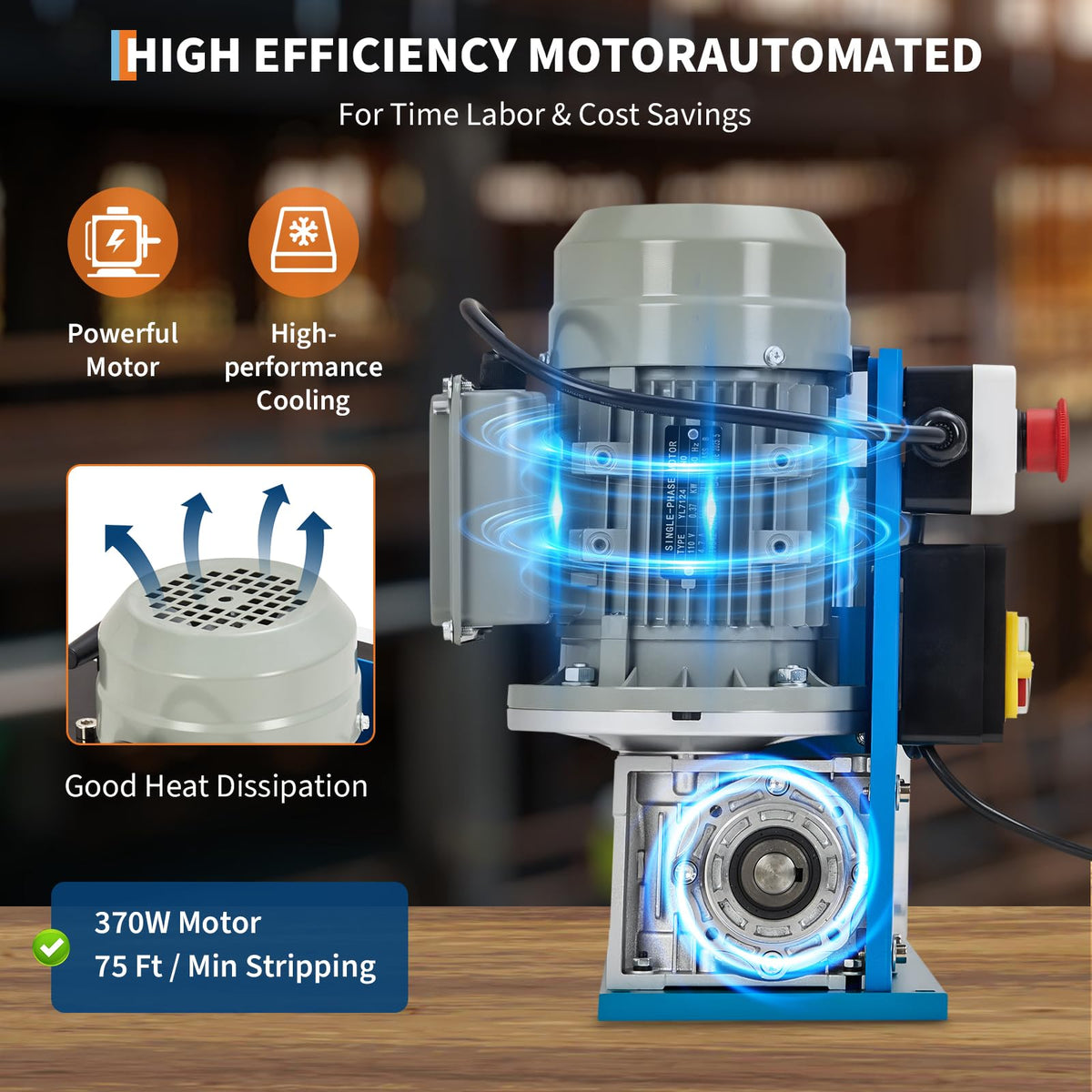 Wire Stripper Machine, 0.06" - 1.5" Automatic Wire Stripper w/98 Feet/Minute,370w 10 Channels 10 Blades with Transparent Panel for Recycling Copper