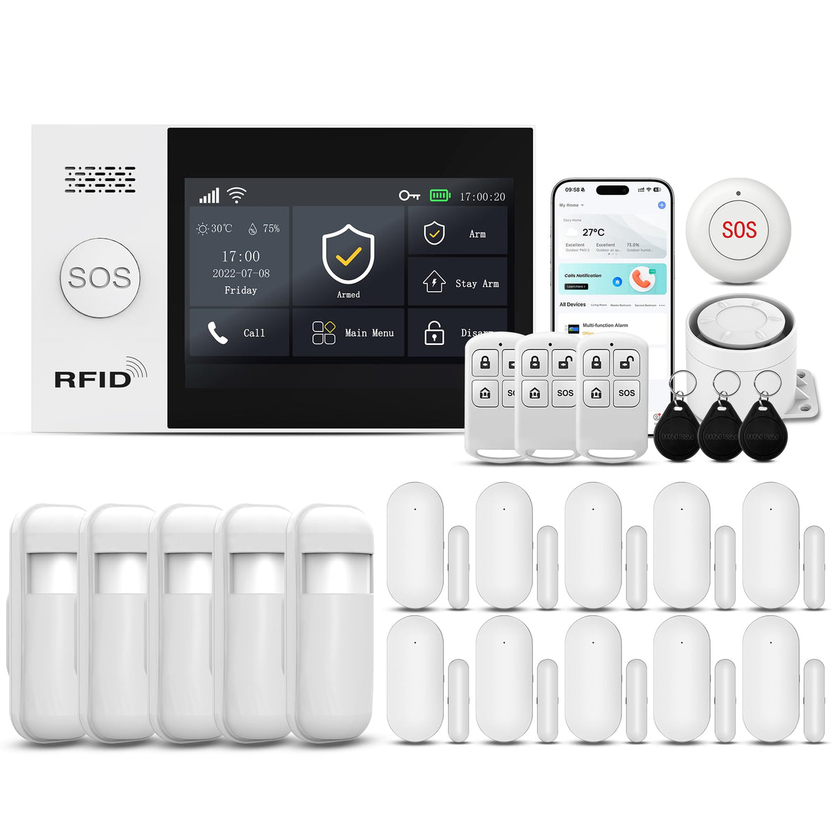 Wireless Alarm System for Home Security,4.3in Touch Screen 24PcsWiFi+GSM/4G Door/Window Home Security System,APP Control,SOSButton,Remotes,Compatible with Alexa,Real-Time Alert & App Control
