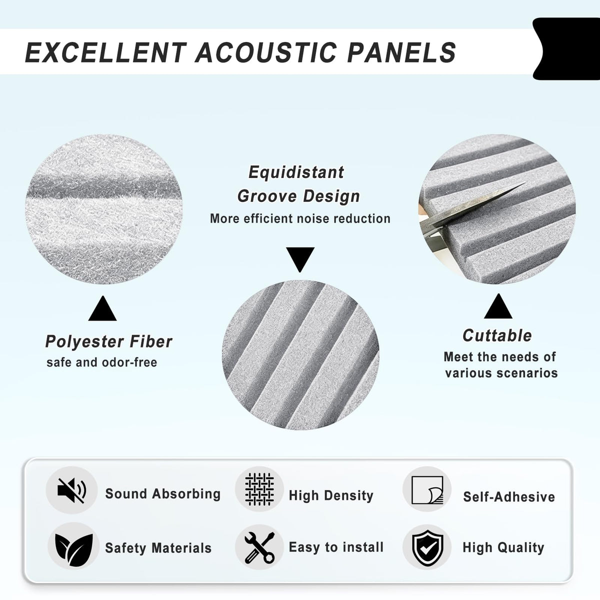 10 Pack Large Acoustic Panels, 48 x 24 Inch High Density Soundproof Panel for Walls, Self-Adhesive Sound Proof Panels for Recording Studio, Home, Office, Theater(Grey)