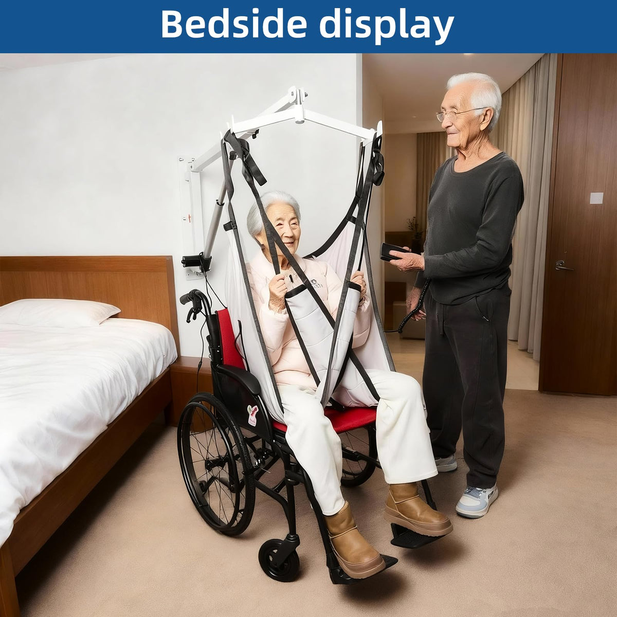 GxRichstar Wall-Mounted Patient Lift with Sling, Portable Electric Transfer Lift for Disabled, Elderly, Handicap, Remote Control, White