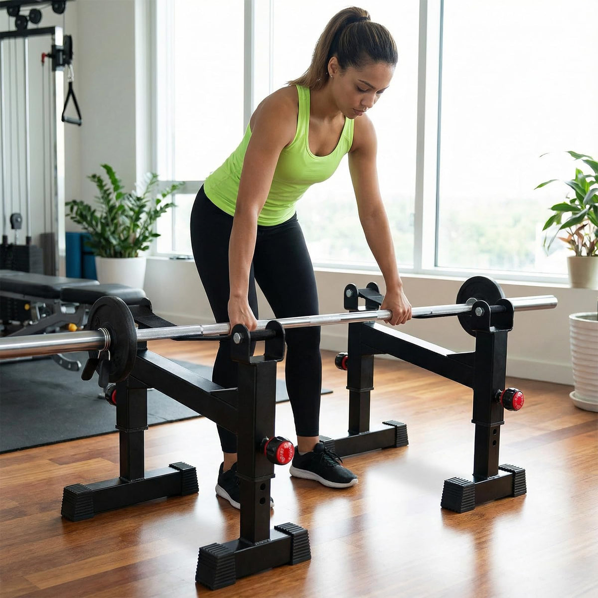 STARSNET Deadlift Sling Rack, Deadlift Platform Barbell Elevation Stand with 5-Level Height Adjustment for Home Gym Weightlifting, 880 lbs Capacity